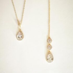 Collier goutte avec pendentif de dos élégant avec Zircons, bijou de dos doré