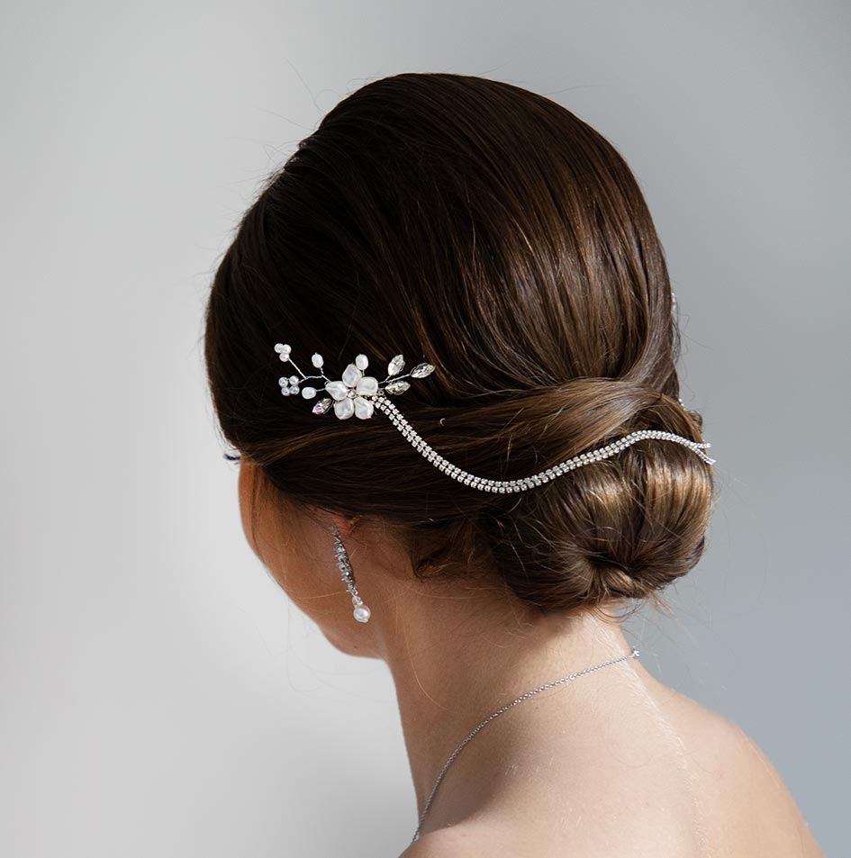 Bijou cheveux mariage bohème chic fleurs strass sur petites peignes "Solenne" – Image 4