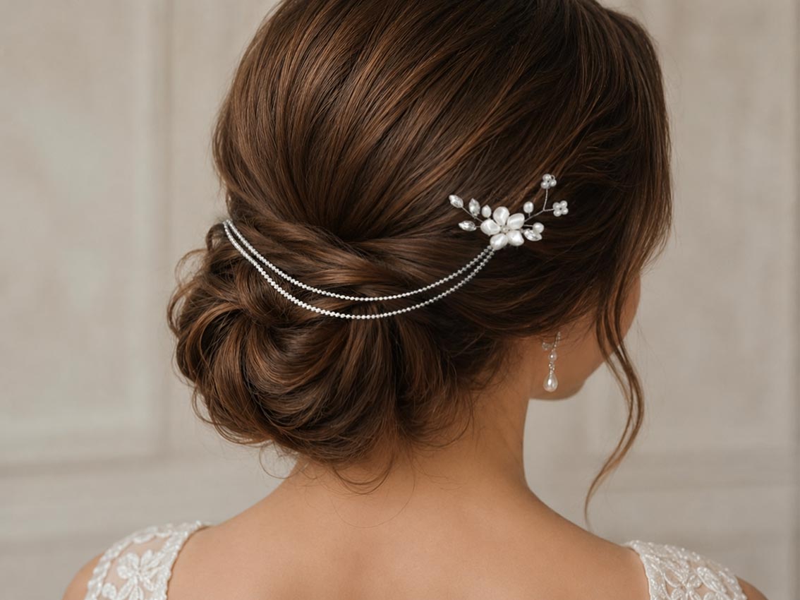 Bijou cheveux mariage bohème chic fleurs strass sur petites peignes "Solenne" – Image 2