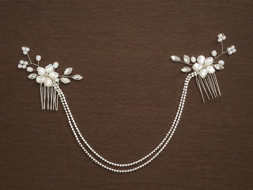 Bijou cheveux mariage bohème chic fleurs strass sur petites peignes "Solenne"