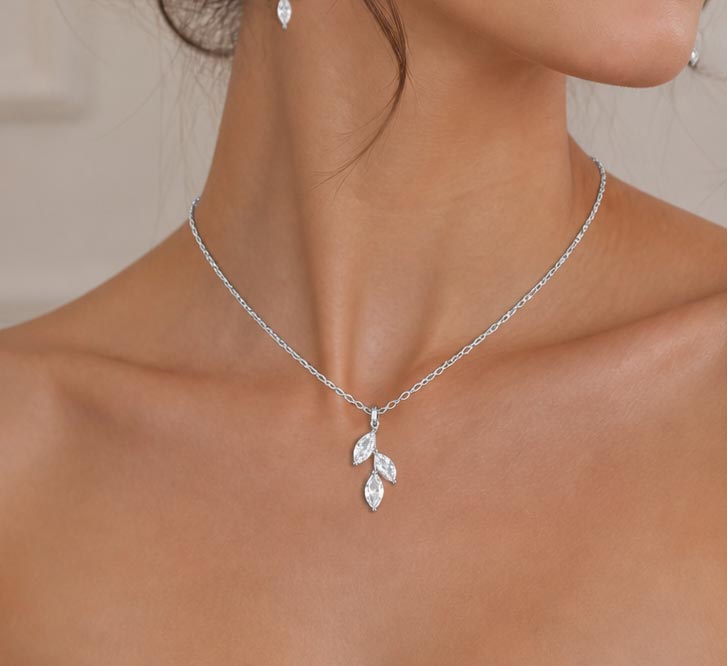 Parure bijoux mariage zirconium haut de gamme en forme de feuilles – Image 3