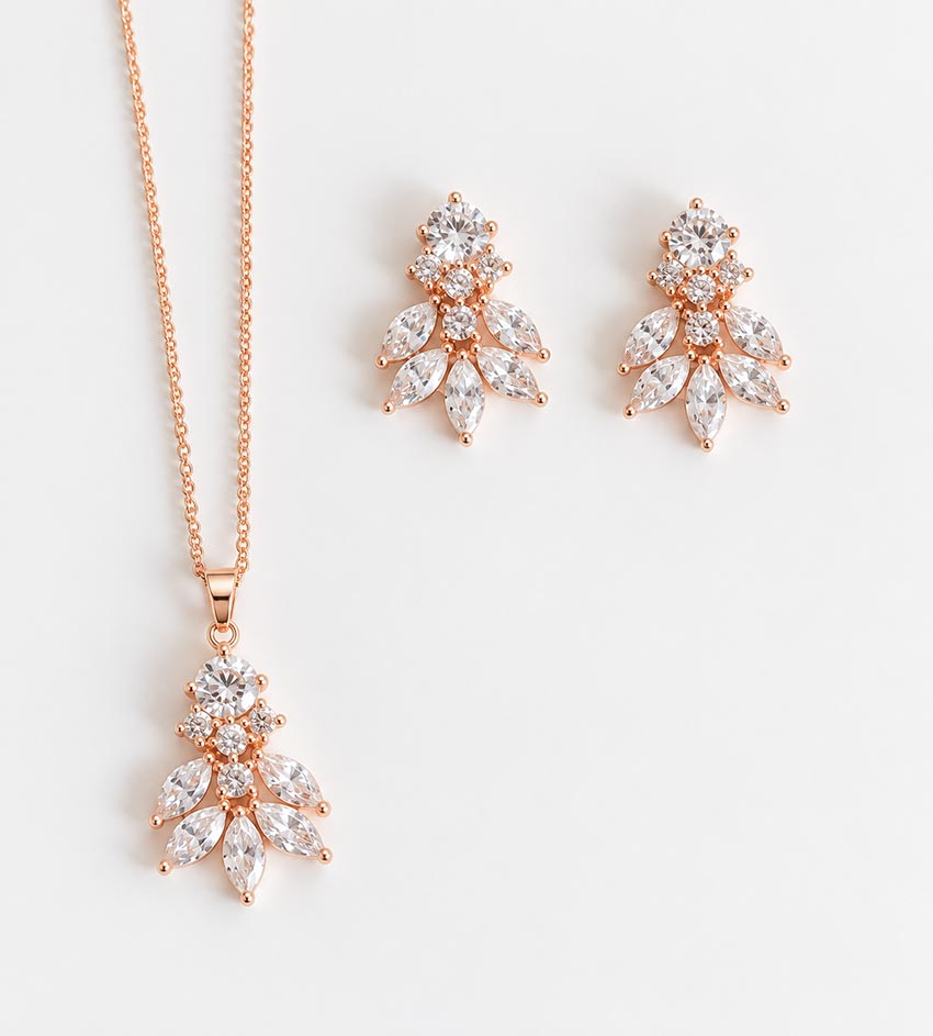 Parure bijoux mariage rose gold élégante en oxydes de zirconium “Nélia” – Image 3