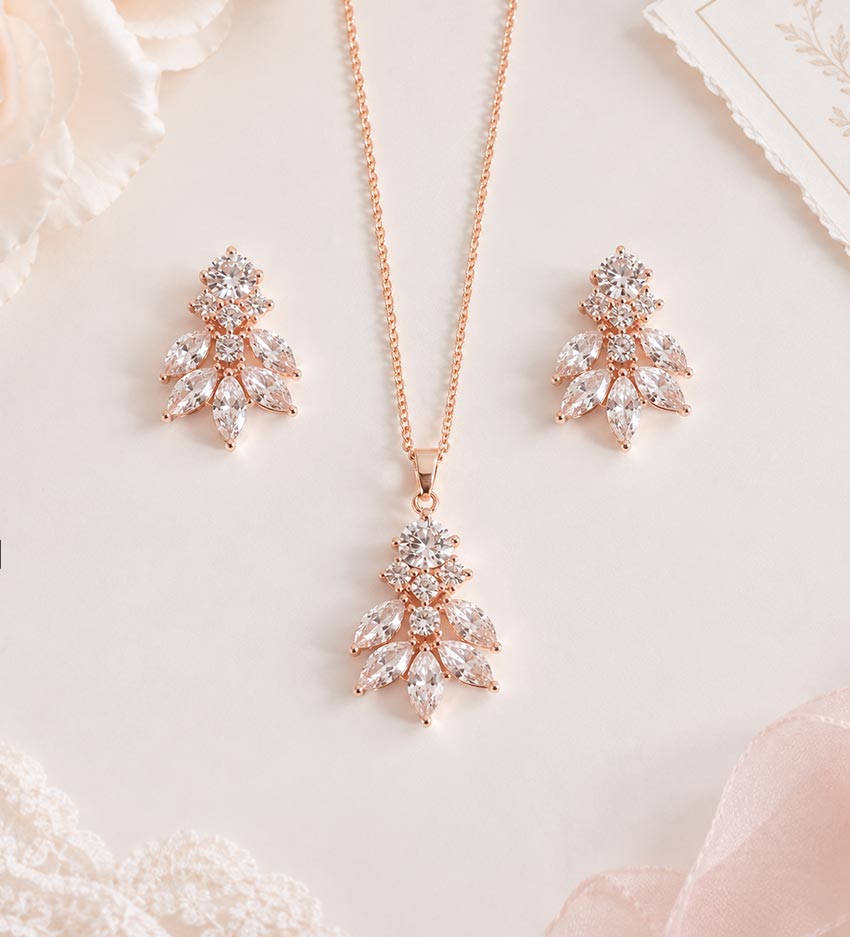 Parure bijoux mariage rose gold élégante en oxydes de zirconium “Nélia” – Image 4