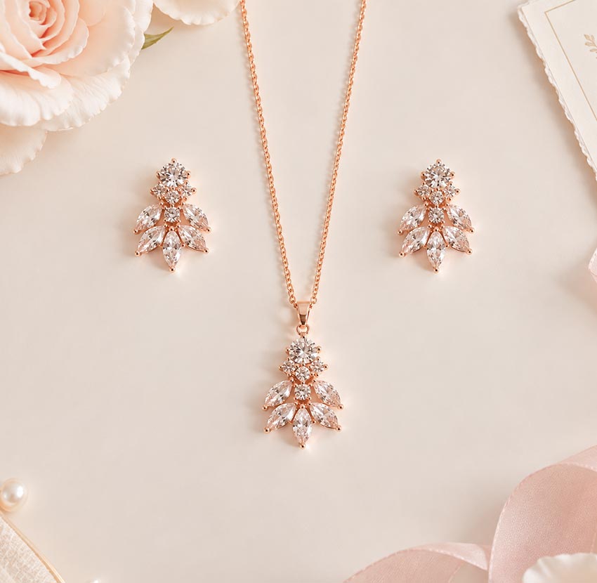 Parure bijoux mariage rose gold élégante en oxydes de zirconium “Nélia” – Image 2