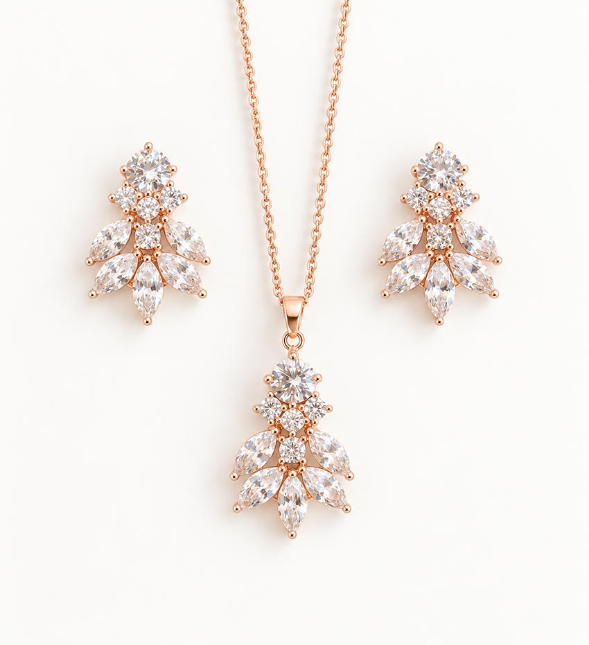 Parure bijoux mariage rose gold élégante en oxydes de zirconium “Nélia”