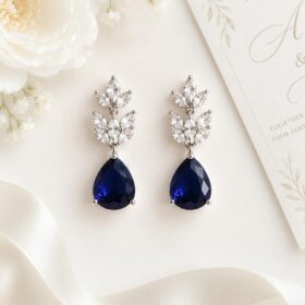 Parure de bijoux femme élégante, mariage et cérémonie, gouttes cristal bleu "Alma" – Image 5