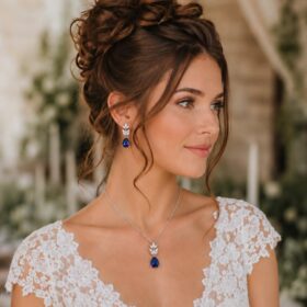 Parure de bijoux femme élégante, mariage et cérémonie, gouttes cristal bleu "Alma" – Image 4
