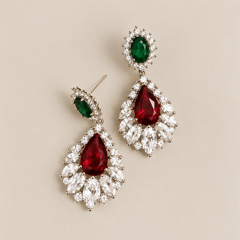 Boucles d’oreilles cristal couleurs de Noël, vert et rouge "Elfira" – Image 2