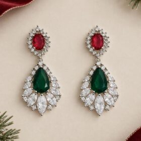 Boucles d’oreilles de Noël glamour, cristaux scintillants rouge et vert