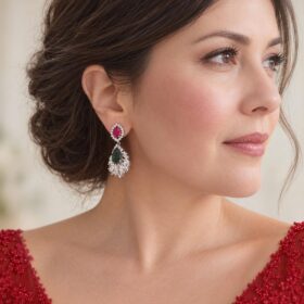 Alternative view of Boucles d’oreilles de Noël glamour, cristaux scintillants rouge et vert