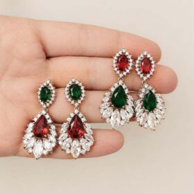 Boucles d’oreilles de Noël glamour, cristaux scintillants rouge et vert – Image 3