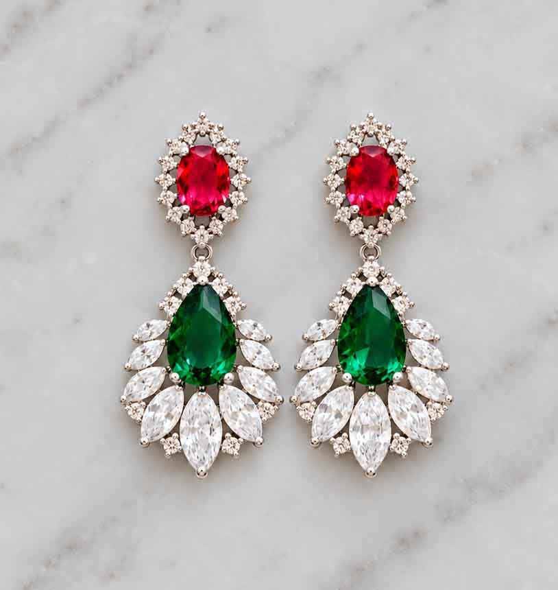 Boucles d’oreilles de Noël glamour, cristaux scintillants rouge et vert – Image 2