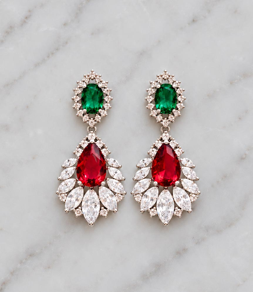 Boucles d’oreilles cristal couleurs de Noël, vert et rouge "Elfira"