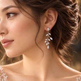 Alternative view of Boucles d’oreilles mariage raffinées à feuilles en cristal scintillant "Ariane"